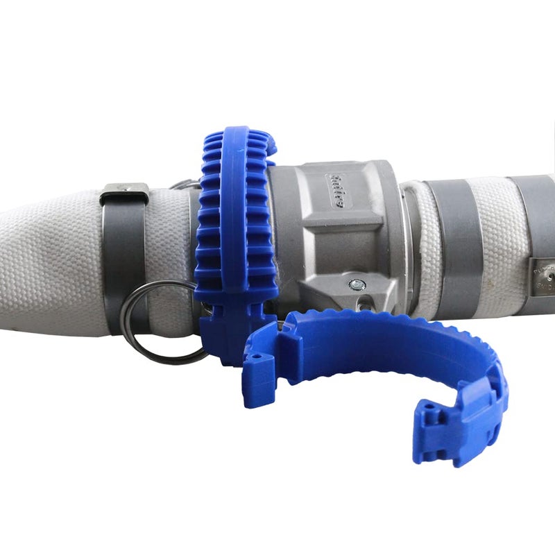 FireHoseDirect Camlock Safety Locks - Fits 2" Cam & Groove - Made in USA - Heavy Duty Plastic - Blue - Image 1